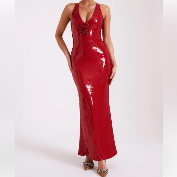 NWT. MESHKI Eliza Rose Sequin Maxi Dress - Red - Picture 4 of 5